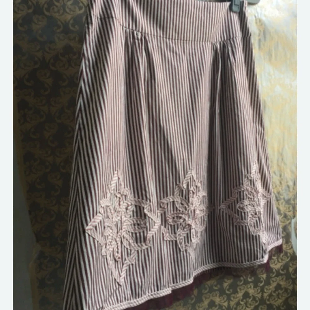 New Powder Pink Brown Striped Skirt‎ A-Line Office Siren School Teacher 3D Artsy